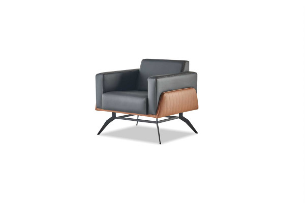 Sofa-Set Sitzmöbel Schwarz Braun 3-Sitzer Sessel Ledersofas Edelstahl Holz