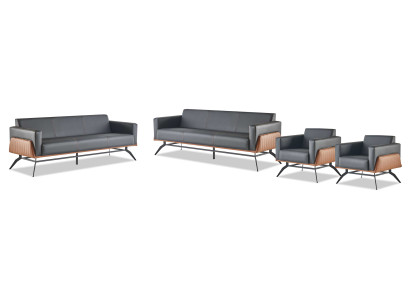 Moderner Ledersofa-Set 3-Sitzer Sessel Schwarz Braun Sofa-Set Couch Leder