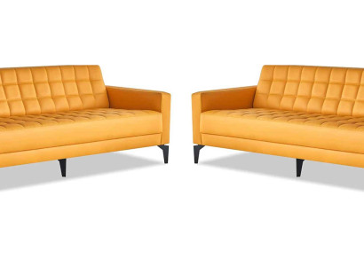 Sofa-Set Gelb 3-Sitzer Sofas Chesterfield Ledersofas Modern Leder Edelstahl