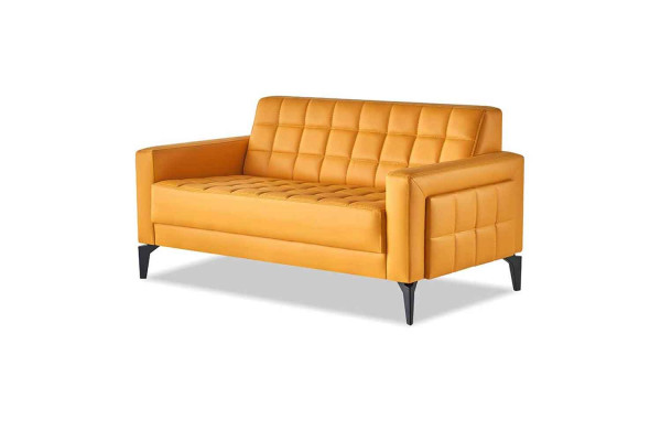 Sofagarnituren Set 2-Sitzer Sessel Modern Gelb Ledesofas Edelstahl Leder