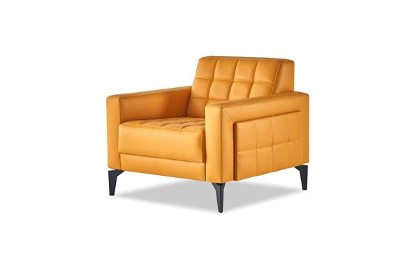 Sofagarnituren Set 2-Sitzer Sessel Modern Gelb Ledesofas Edelstahl Leder