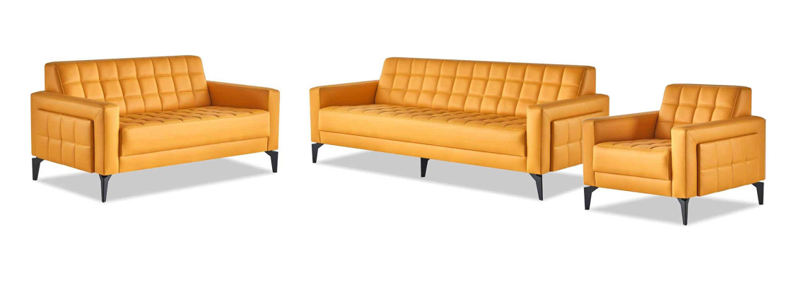 Sofa-Set Ledersofas Modern Gelb Chesterfield 3-Sitzer 2-Sitzer Sessel