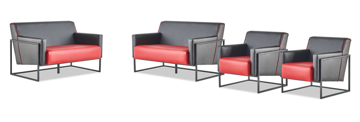 Sofagarnituren Set Schwarz Rot Sofas 2-Sitzer Sessel Lehnsessel Leder