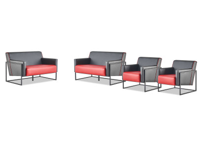 Sofagarnituren Set Schwarz Rot Sofas 2-Sitzer Sessel Lehnsessel Leder