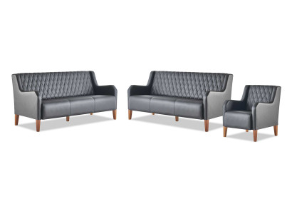 Sofagarnituren-Set 3-Sitzer Sessel Schwarz Leder Modern Holz Sofas