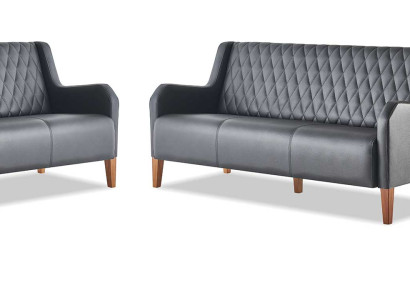 Sofagarnituren-Set 3-Sitzer Sessel Schwarz Leder Modern Holz Sofas