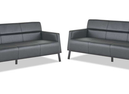 Ledersofas Sofa-Set 3-Sitzer Schwarz Modern Leder Edelstahl Couch Holz