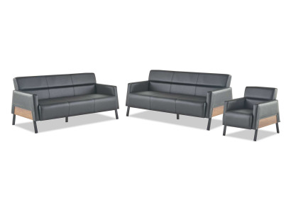 Sofas 3-Sitzer Sessel Schwarz Modern Sitzmöbel Sofa-Set Ledersofas Holz