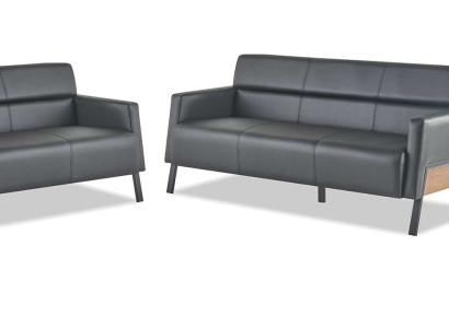 Sofas 3-Sitzer Sessel Schwarz Modern Sitzmöbel Sofa-Set Ledersofas Holz