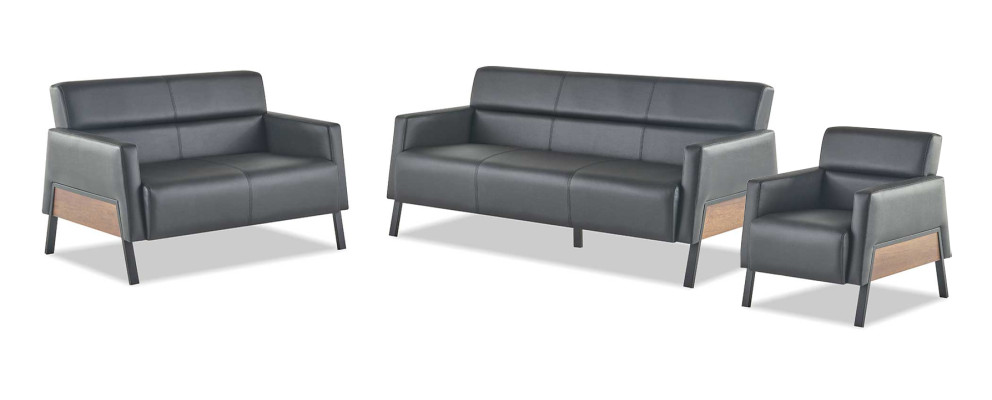 Ledersofas-Set Schwarz Leder Modern 3-Sitzer 2-Sitzer Sessel Sitzmöbel