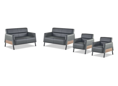 Sitzmöbel Leder Set Ledersofa 2-Sitzer Sessel Modern Schwarz Edelstahl