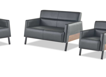 Sitzmöbel Leder Set Ledersofa 2-Sitzer Sessel Modern Schwarz Edelstahl