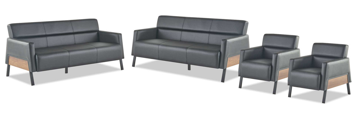 Sofa-Set 3-Sitzer 2x Sessel Schwarz Ledersofas Modern Leder Holz Weich