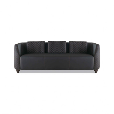 Ledersofas 3-Sitzer Sessel Schwarz Komplett Couch Modern Polster Kissen