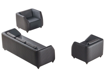 Ledersofas 3-Sitzer Sessel Schwarz Komplett Couch Modern Polster Kissen