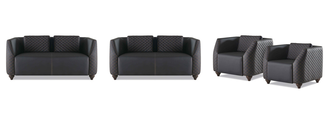 Sofa-Set Ledersofas 2-Sitzer 2x Sessel Schwarz Sitzmöbel Modern Lehnsessel