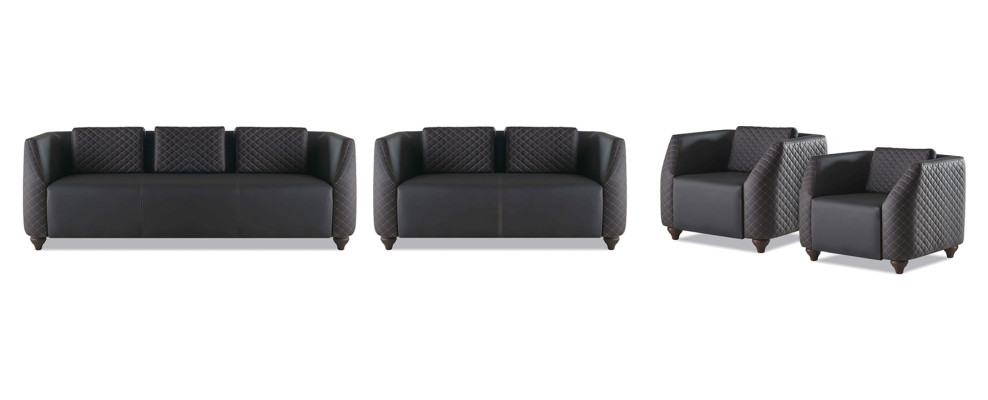 Sofagarnituren 3-Sitzer 2-Sitzer Sessel Schwarz Ledersofas Polster Couch