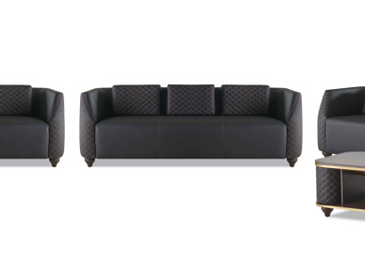 Sitzmöbel 3-Sitzer Sessel Couchtisch Schwarz Braun Leder Ledersofas Set