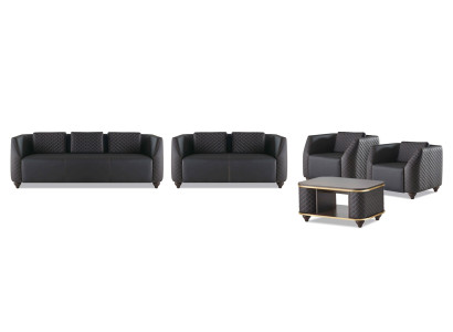 Komplett-Set 3-Sitzer 2-Sitzer Sessel Couchtisch Ledersofas Leder Holz