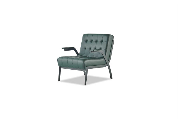 Sessel Grün Modern Design Edelstahl Leder Chesterfield Vielseitig Holz