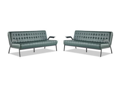 Sofas Ledersofas-Set 3-Sitzer Grün Sitzmöbel Modern Chesterfield Edelstahl