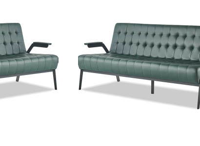 Sitzmöbel-Set 3-Sitzer Sessel Grün Edelstahl Modern Leder Chesterfield