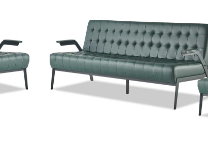 Sofagarnituren-Set 3-Sitzer Sessel Grün Chesterfield Modern Ledersofas
