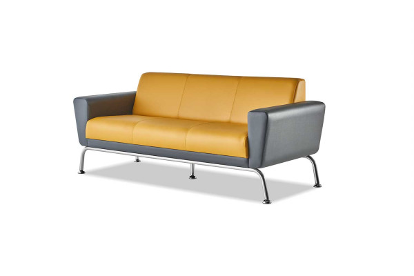 Ledersofa Gelb Grau 3-Sitzer Sofa Dreisitzig Leder Edelstahl Modern Holz