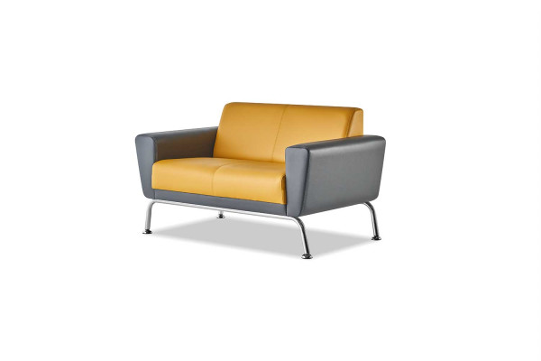 Sofa-Set 3-Sitzer 2-Sitzer Sessel Gelb Grau Edelstahl Leder Holz Modern