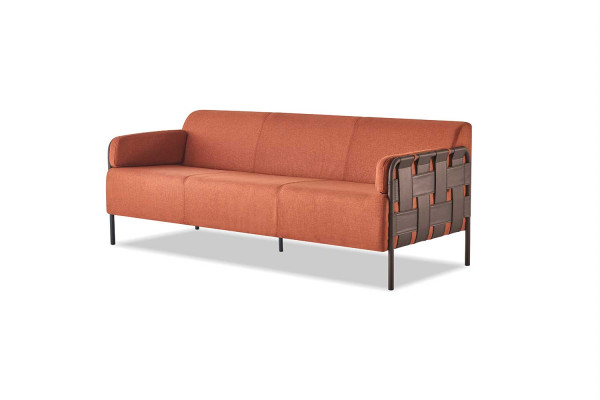 Ledersofa 3-Sitzer Orange Sofa Modern Couch Dreisitzig Weich Sitzmöbel