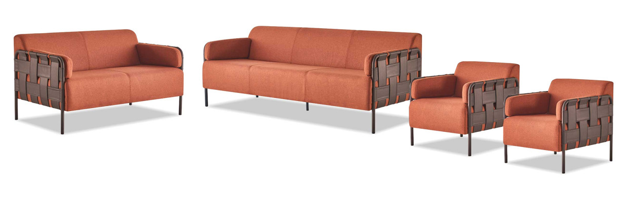 Komplett-Set 3-Sitzer 2-Sitzer Sessel Orange Sofagarnituren Sofas Textil