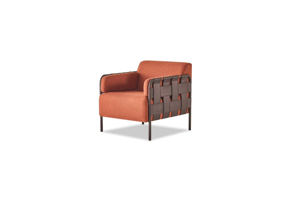 Sofa-Set 2-Sitzer 2x Sessel Orange Modern Textil Edelstahl Sofagarnituren