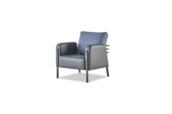Sofa-Set Grau Blau Ledersofa 3-Sitzer Sessel Modern 1-Sitzer Leder Textil