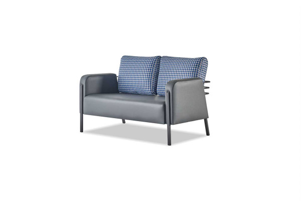 Sofagarnitur Polster Set 3-Sitze Sessel Blau Grau Ledersofas Polster