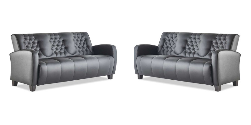 Chesterfield Couch 3-Sitzer Sofas Sofa-Set Modern Ledersofas Holz Knöpfe