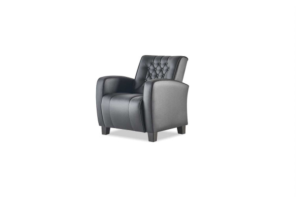 Ledersofa-Set 3-Sitzer Sessel Schwarz Modern Couch Leder Holz Chesterfield