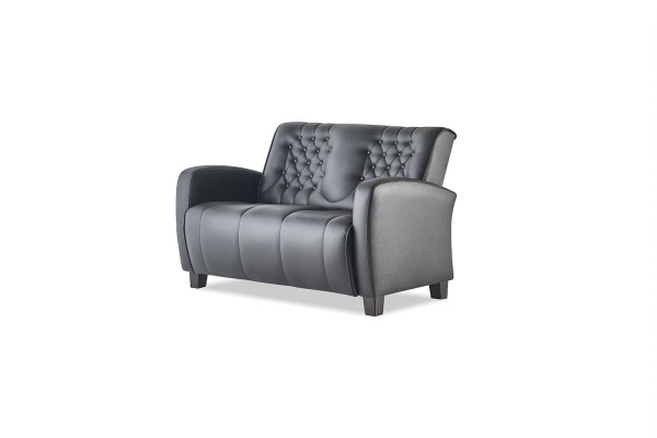 Sofas Schwaz Komplett-Set 3-Sitzer 2-Sitzer Sessel Leder Knöpfe Couch