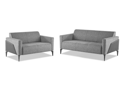 Sofa-Set Sofagarnitur 3-Sitzer 2-Sitzer Grau Leder Modern Couch Textil