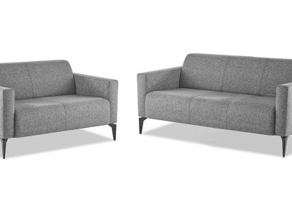 Sofa-Set Sofagarnitur 3-Sitzer 2-Sitzer Grau Leder Modern Couch Textil