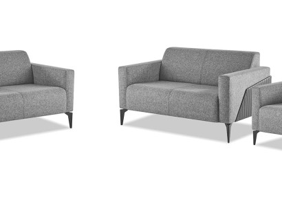 Sofagarnitur Grau Sofas Lehnsessel Edelstahl Sofa-Set 2-Sitzer Sessel