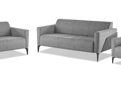 Komplett Set 3-Sitzer 2-Sitzer Sessel Grau Leder Modern Textil Couch