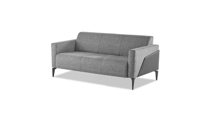 Sitzmöbel Komplett Modern Set 3-Sitzer Sessel Grau Textil Edelstahl Leder