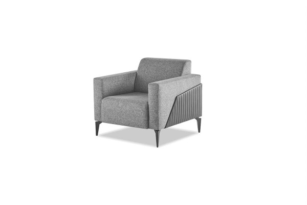 Sitzmöbel Komplett Modern Set 3-Sitzer Sessel Grau Textil Edelstahl Leder