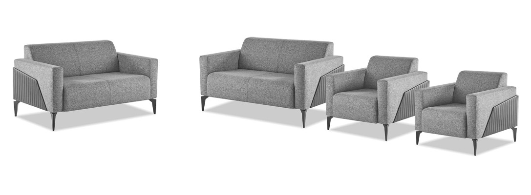 Komplett Sofa-Set Sofagarnitur 2-Sitzer Sessel Grau Edelstahl Textil Holz