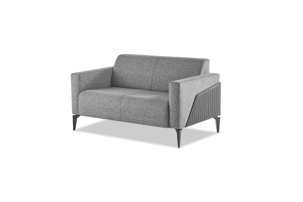 Komplett Sofa-Set Sofagarnitur 2-Sitzer Sessel Grau Edelstahl Textil Holz