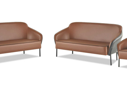 Sofagarnitur Leder Edelstahl Set 2-Sitzer Sessel Braun Schwarz Ledersofas