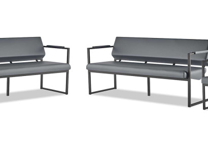 Komplett Büro Set Sofas 2-Sitzer Sessel Schwarz Ledersofas Modern Leder