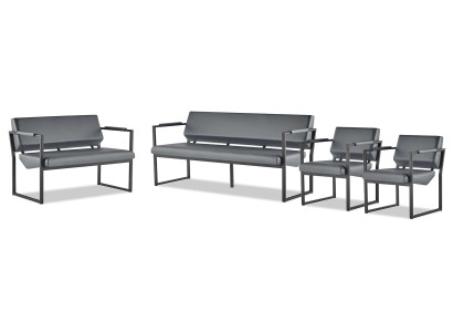 Komplett Set Sofas 3-Sitzer 2-Sitzer Sessel Schwarz Ledersofas Edelstahl