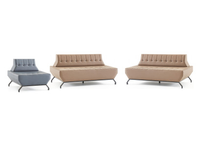 Sofagarnitur Deco Ledersofas Set Beige 2-Sitzer Grau Sessel Sofa-Set