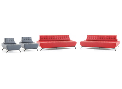 Moderner Sofas Set Rot 3-Sitzer Grau Sessel Chesterfield Chesterfield